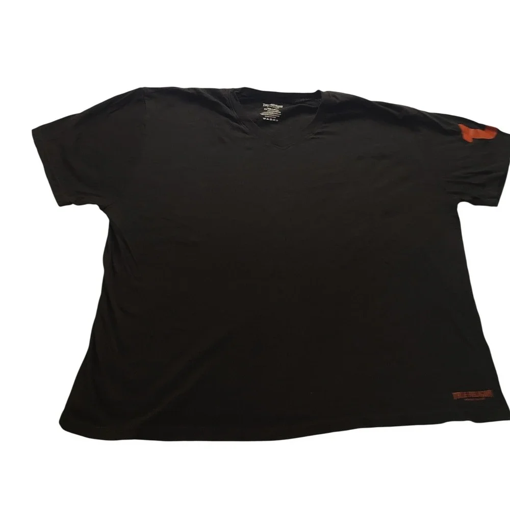 True Religion Men's Black V-Neck T-Shirt‎ XL Cotton Orange Logo Graphic Tee